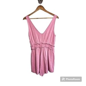 Pale pink linen blend sleeveless wrap romper size small NWOT